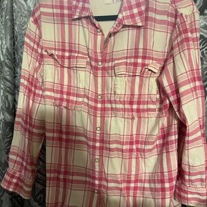 Pink and White Plaid Button-Up Shirt